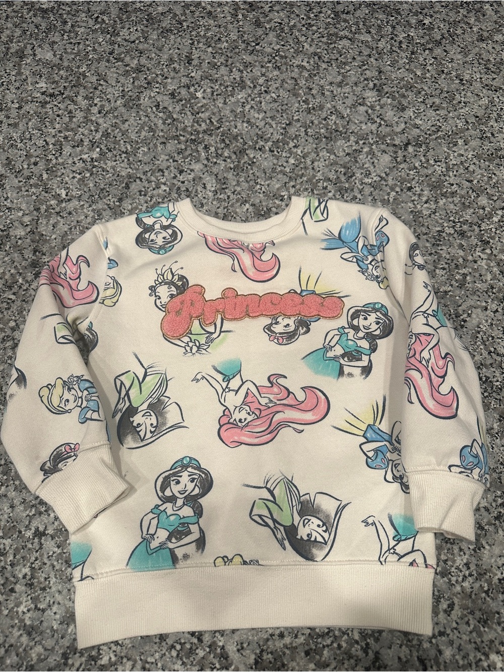 Disney Girls Cream Sweatshirt with Pink and Blue Princess Prints